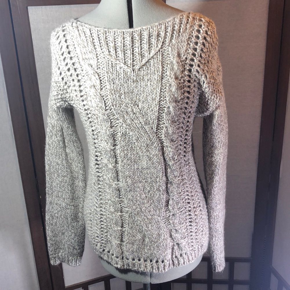 Beretta super soft grey and cream multi knit pattern sweater/ L/Italian/Alpaca